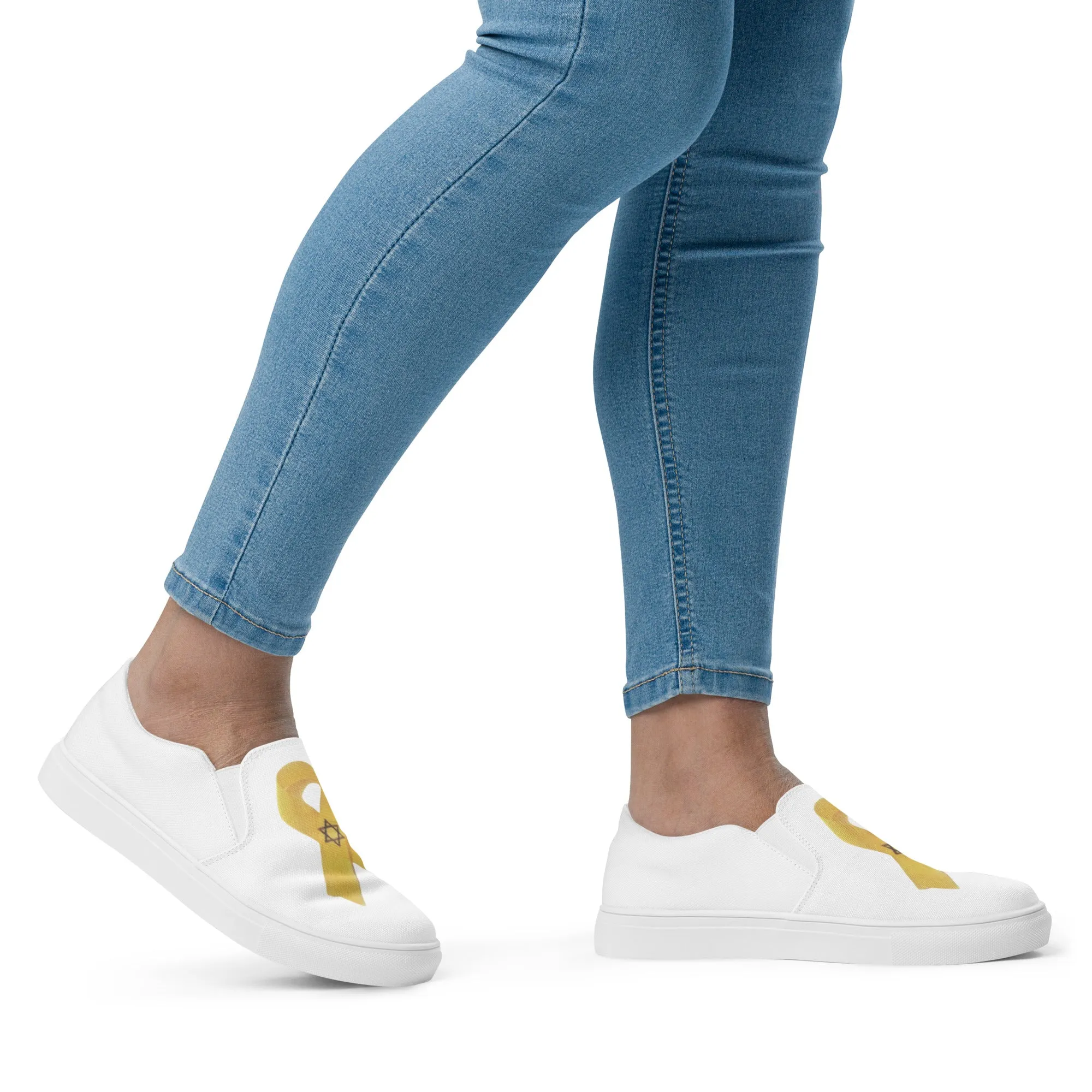 Women’s Slip-on Canvas Shoes - Oct. 7, 2023 Yellow Awareness Ribbon